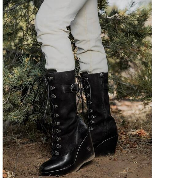 Harley-Davidson Women's Celina Black 10.75-Inch Fashion Wedge Boots Sz 7.5 - Picture 1 of 8